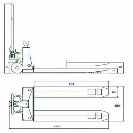 Disegno tecnico dimensioni Transpallet Pesatore TPR 