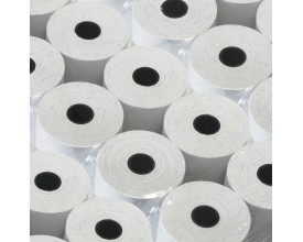 30 rotoli di carta termica da 80m, larghezza 80mm. Foro 12mm. Diametro esterno 77mm.