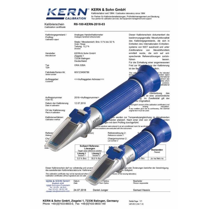 Servizio di taratura ISO per Rifrattometri Kern Optics