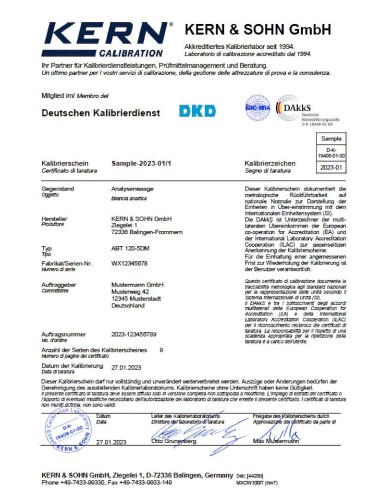 Certificato di Taratura Accredia / Dakks per bilance Analitiche