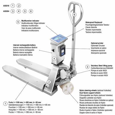Transpallet Inox con Bilancia TPWLKI parti AISI 316 e parti AISI 304