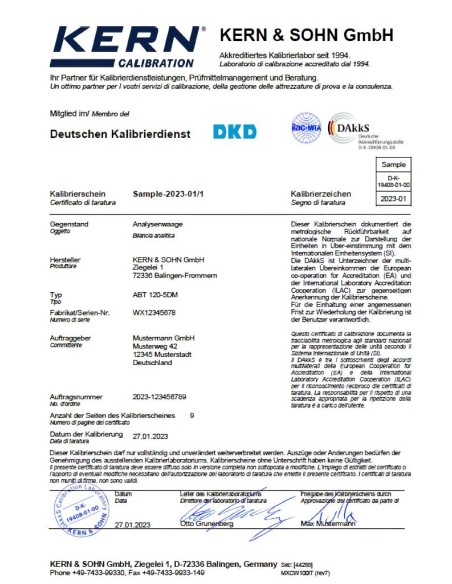 Certificato di taratura DAKKS / Accredia per bilance 
