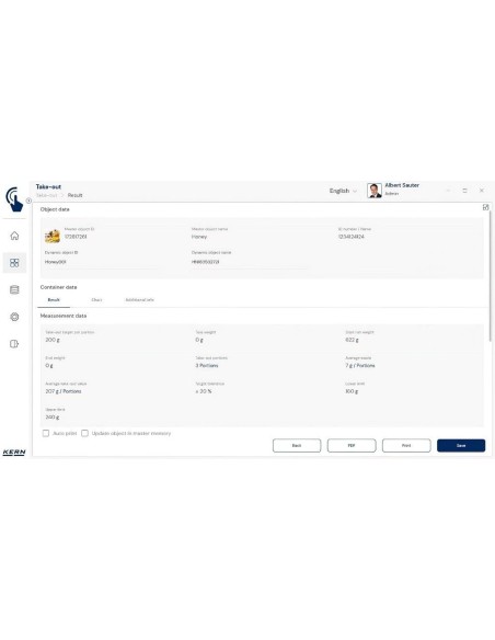 Impostazioni software peso porzioni