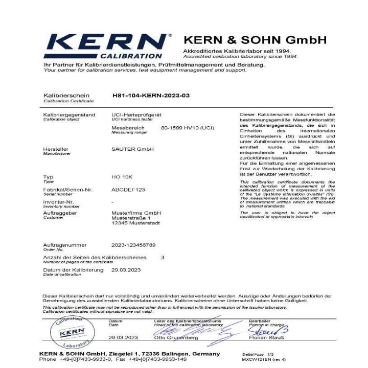 Certificato di taratura ISO su Durometri UCI