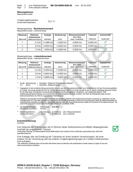 Certificato di taratura ISO su Torsiometri SAUTER 