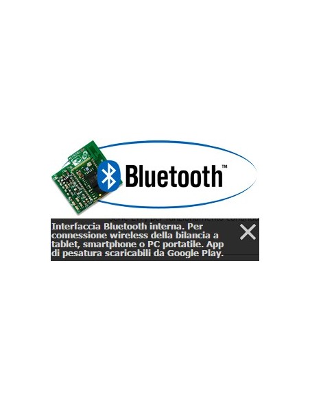 Interfaccia Bluetooth interna. Per connessione wireless della bilancia a tablet, smartphone o PC 