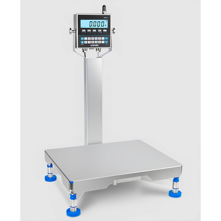 Piattaforma di pesatura inox AISI 316 HACCP IP69K configurata con colonna e display