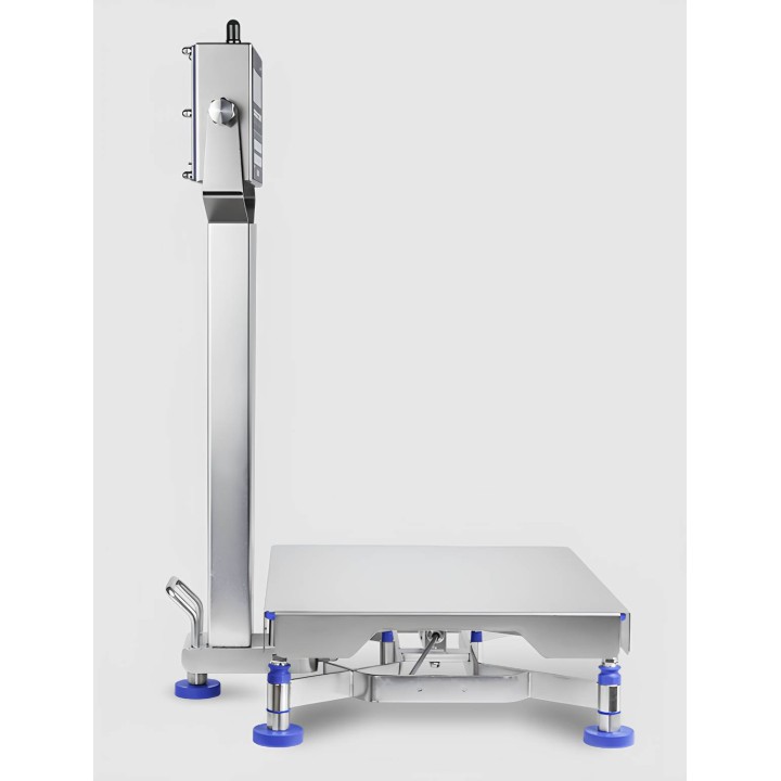 Piattaforma di pesatura inox AISI 316 HACCP IP69K configurata con colonna e display vista laterale